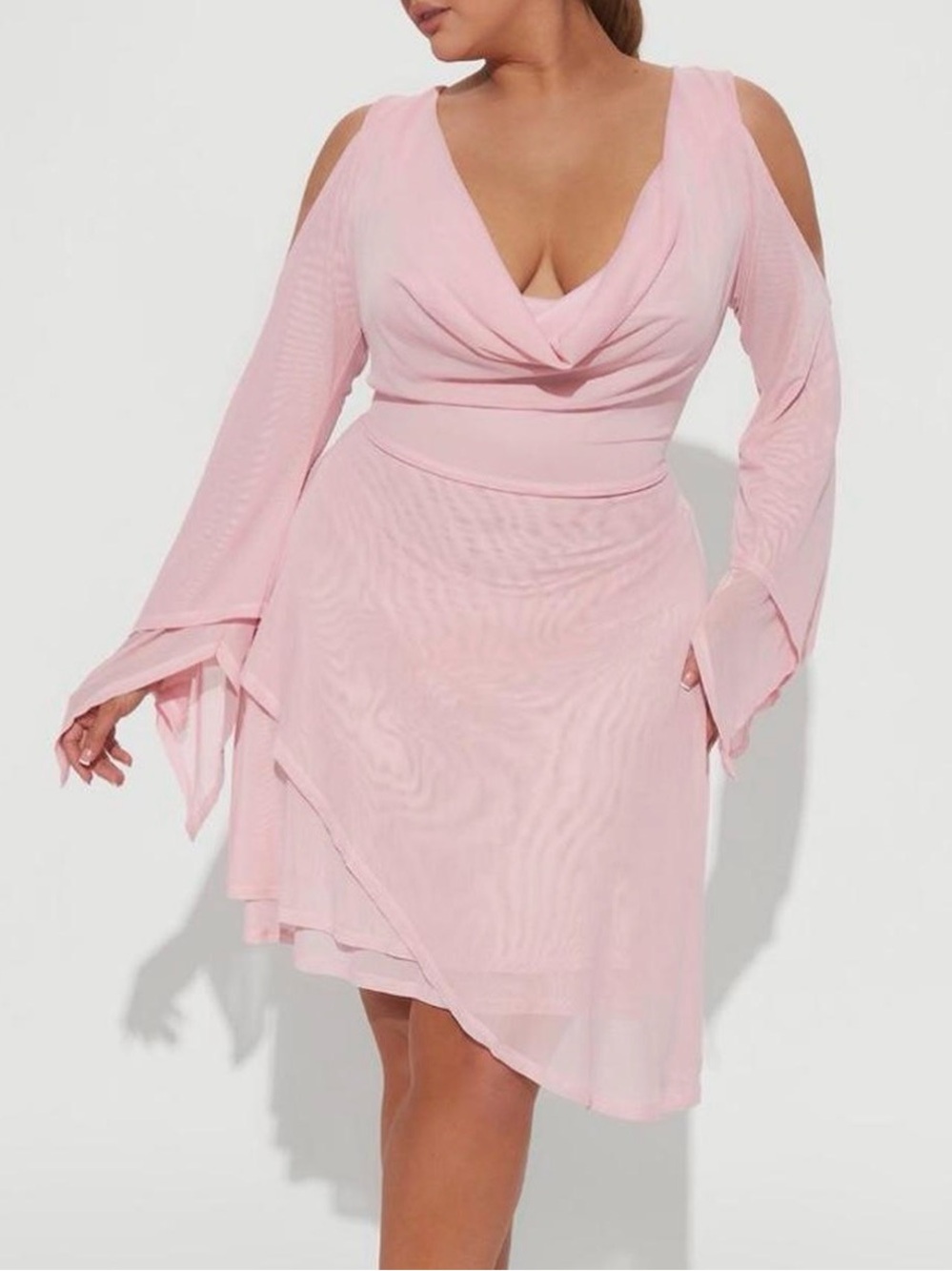 Fashion Nova Blush Pink Asymmetrical Cold-Shoulder Dress